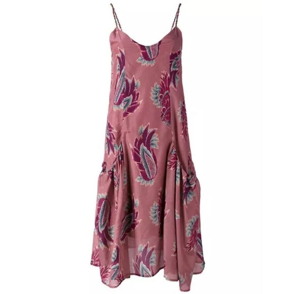 Vix Paula Hermanny Brazil Feather Print Drop Pockets Beaded Adjustable Straps Dr - Picture 1 of 12